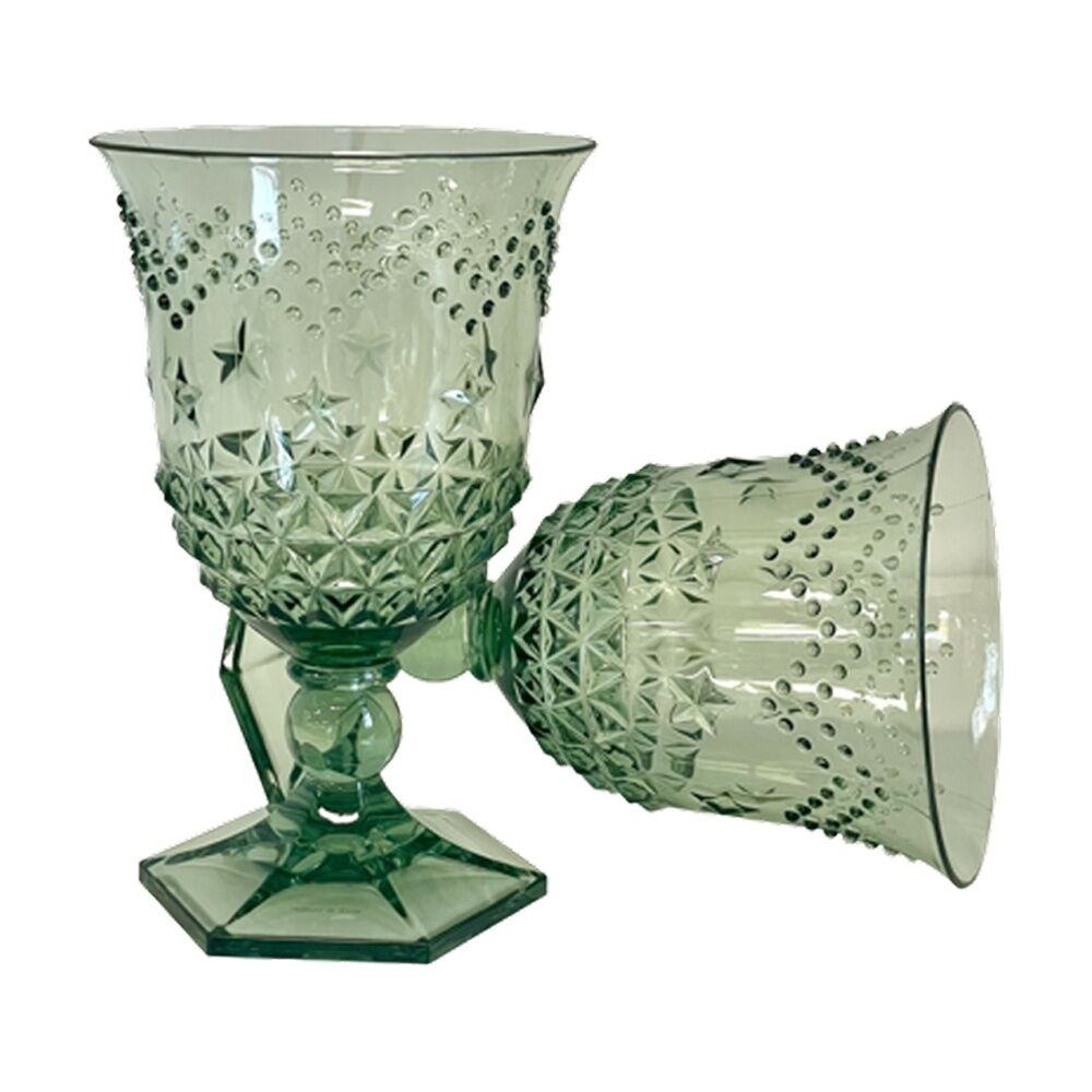 6PK SS Collective Green Acrylic Wine Glass Star Patterned Drinkware 14x9cm