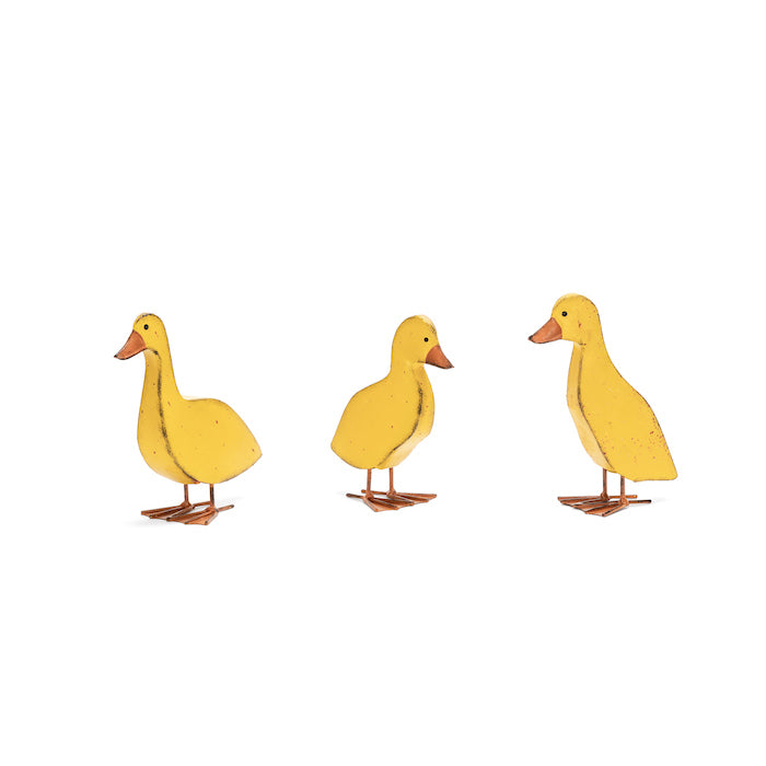 2x Ducklings Yellow Metal Garden Ornament Decor - Assorted