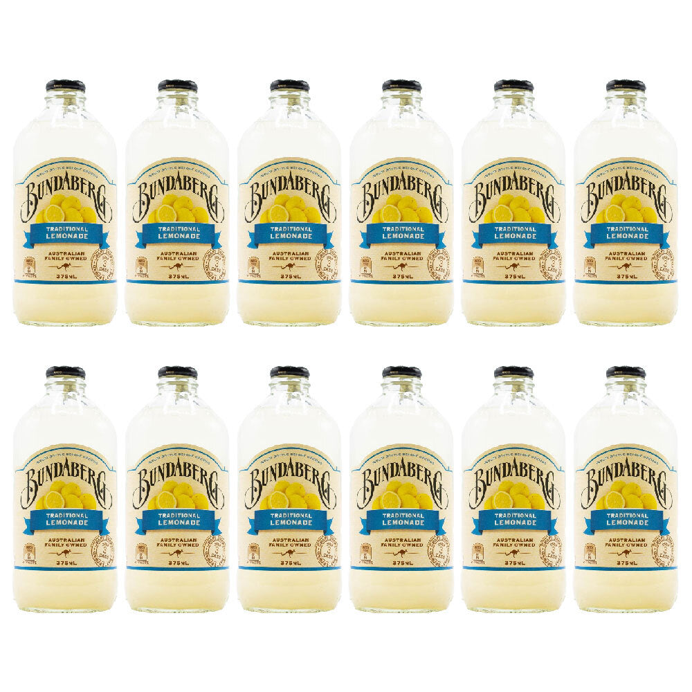 12PK Bundaberg 375ml Traditional Lemonade Non-Alcoholic Flavoured Drink