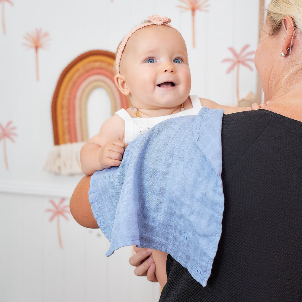 2PK Annabel Trends Muslin Neck Feeding Bib 30x30cm - Blue