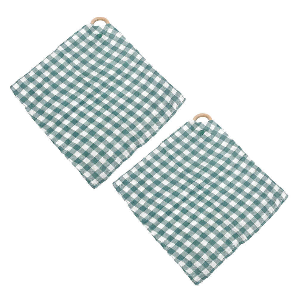 2PK Annabel Trends Muslin Security Blanket 32x32cm - Gingham Olive