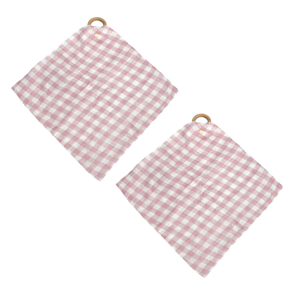 2PK Annabel Trends Muslin Security Blanket 32x32cm - Gingham Pink Clay
