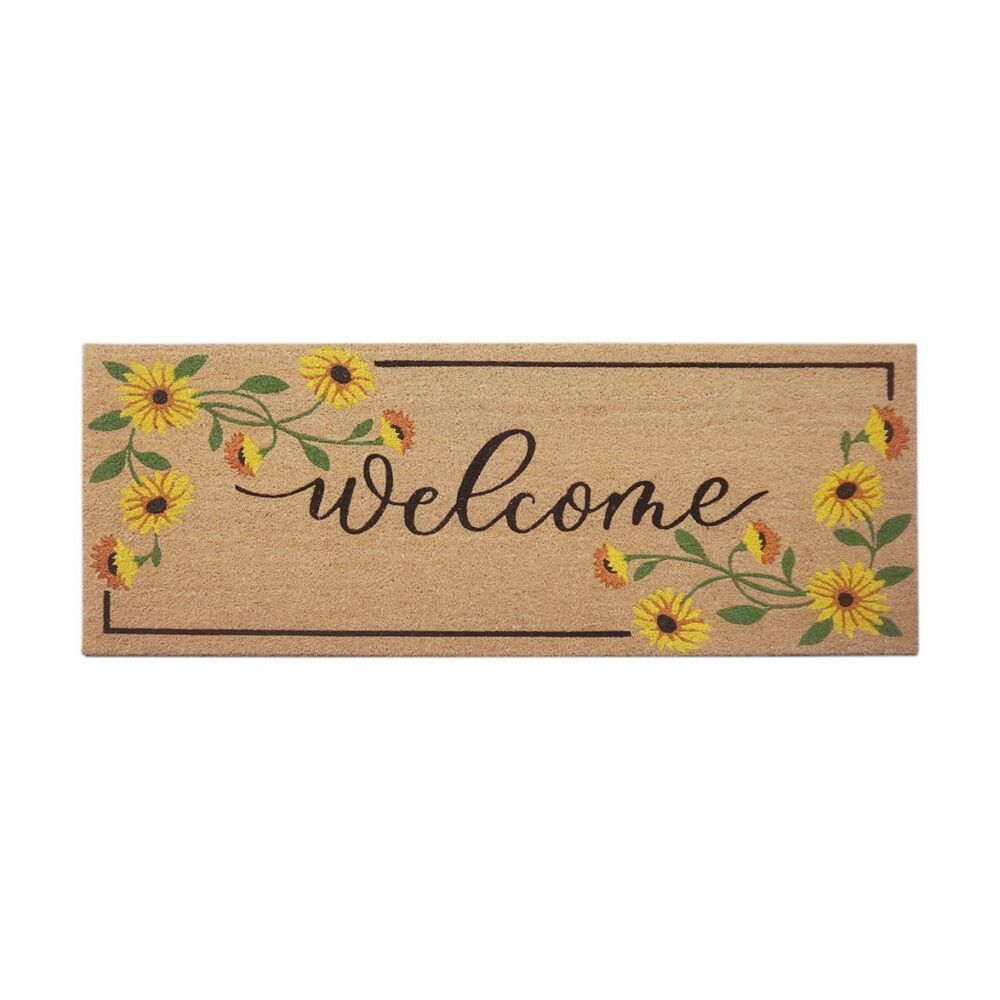 Solemate Coir Backed Welcome Floral Doormat With Yellow Daisy Flowers 45x110cm