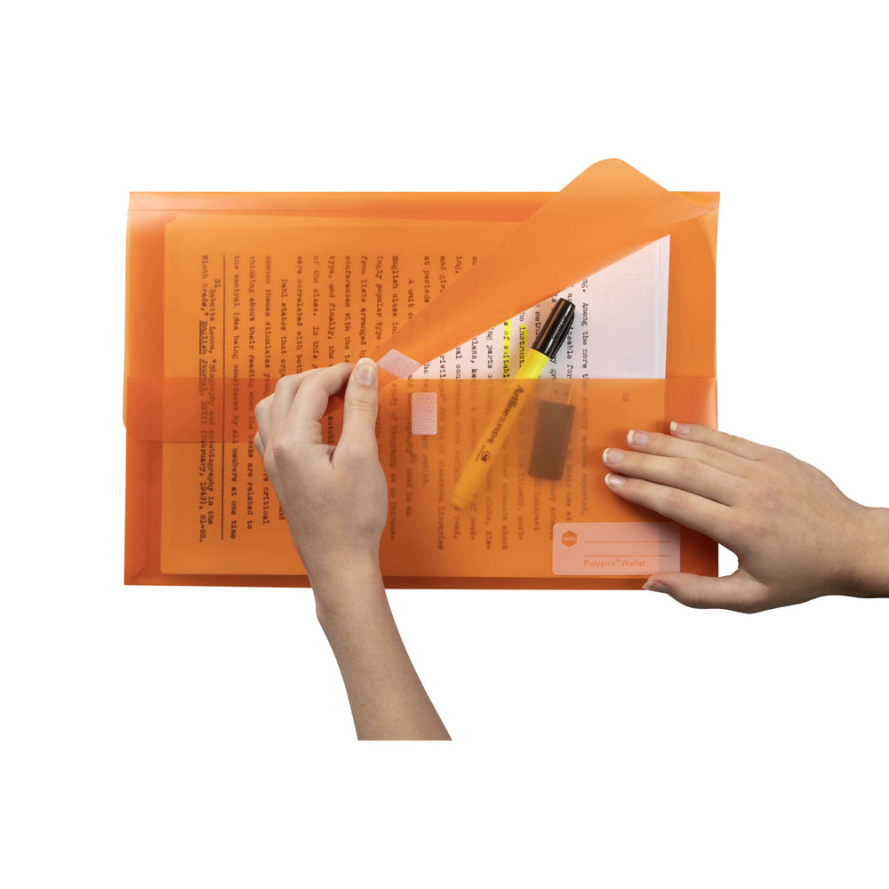 4PK Marbig Polypick Translucent Foolscap Document Wallet - Orange