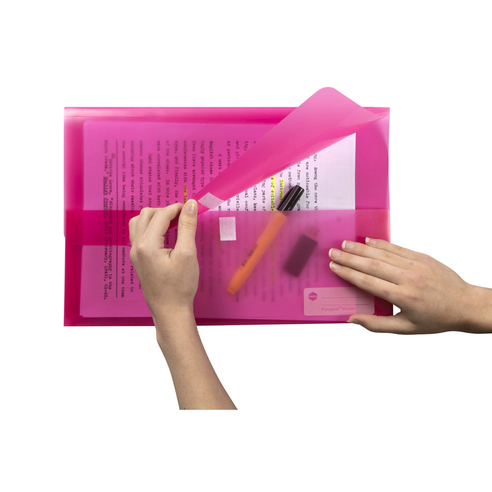 4PK Marbig Polypick Translucent Foolscap Document Wallet - Pink