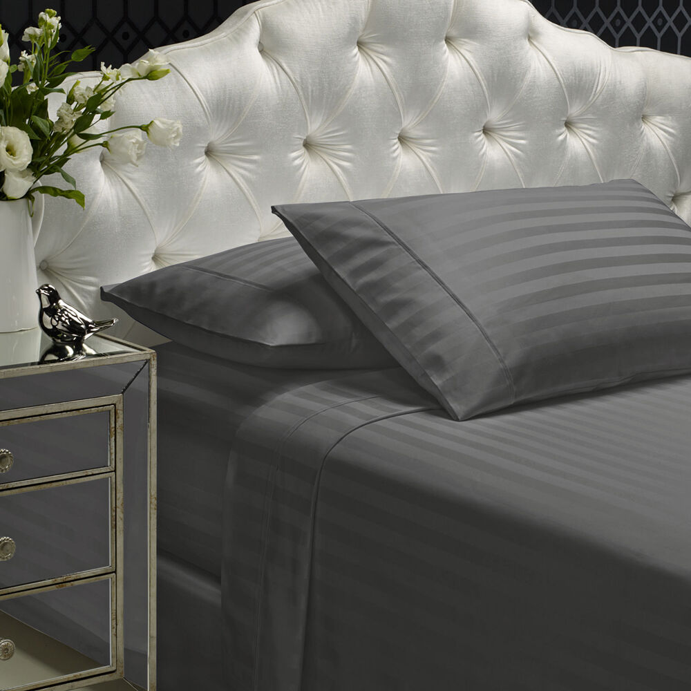 Royal Comfort Damask Sheet Set 1200TC Stripe Cotton Blend CHRCL Grey