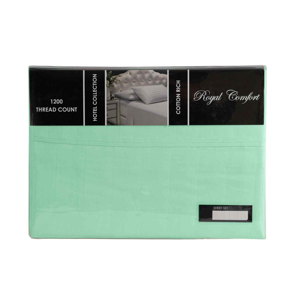 Royal Comfort Damask Sheet Set 1200TC Stripe Cotton Blend Mist