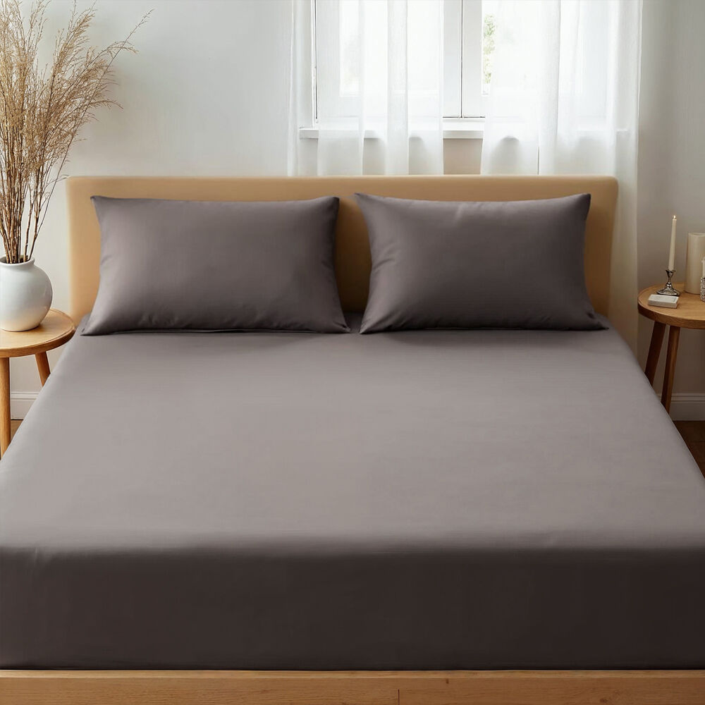 3pc Royal Comfort Double Fitted Sheet Set 1500TC Cotton Rich Dusk Grey