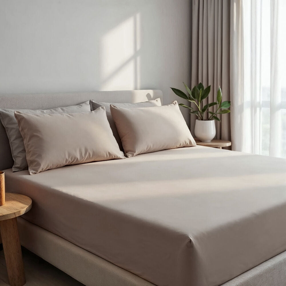 3pc Royal Comfort Double Fitted Sheet Set 1500TC Cotton Rich Stone