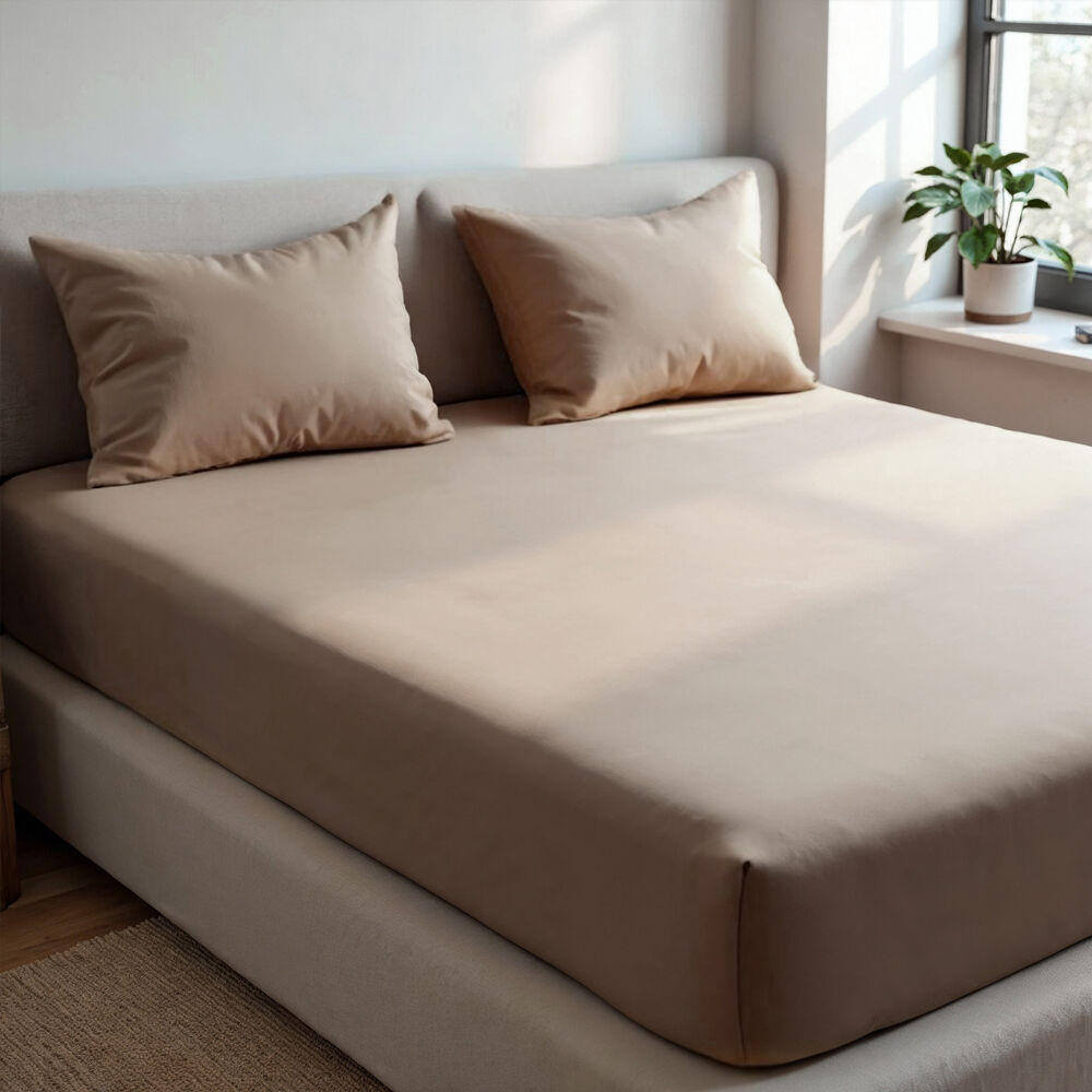 3pc Royal Comfort Double Fitted Sheet Set 1500TC Cotton Rich Stone
