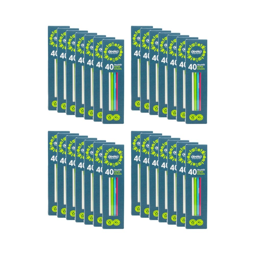 28x 40PK Deeko Recyclable Paper Straws Assorted Colours Bulk Pack Home/Catering