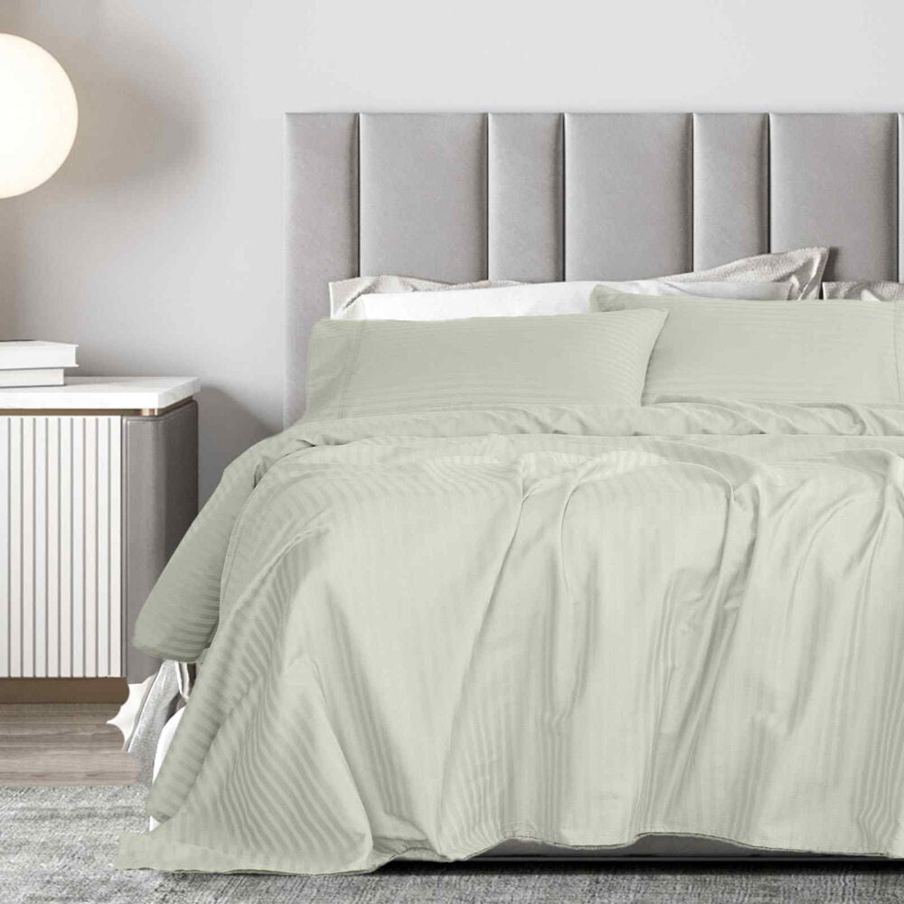 Royal Comfort Damask King Sheet Set 1200TC Stripe Cotton Blend Pebble
