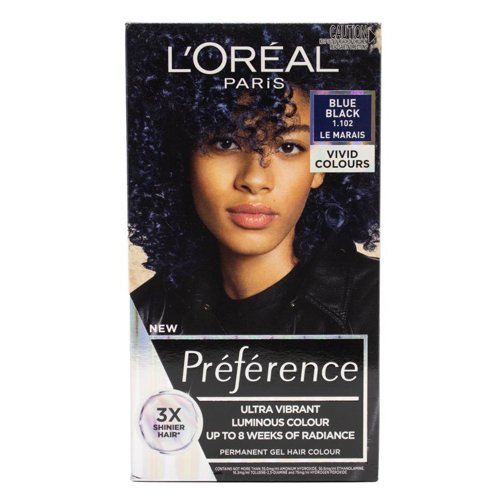 6PK Loreal 204ml Preference Hair Gel Colour - Blue Black 1.102