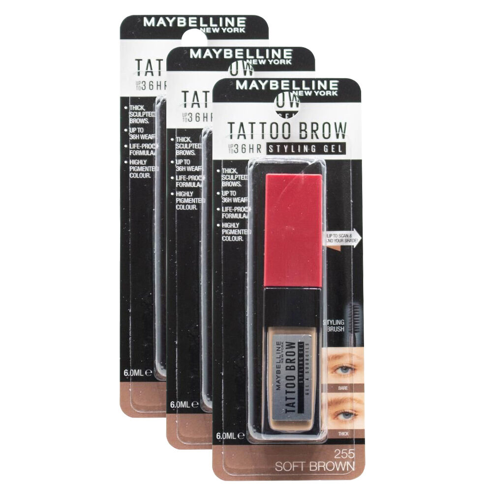 3PK Maybelline Tattoo Brow Styling Gel 6ml 255 Soft Brown Makeup Cosmetics