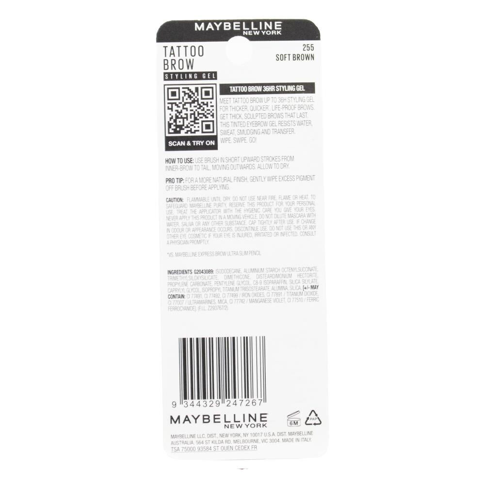 3PK Maybelline Tattoo Brow Styling Gel 6ml 255 Soft Brown Makeup Cosmetics