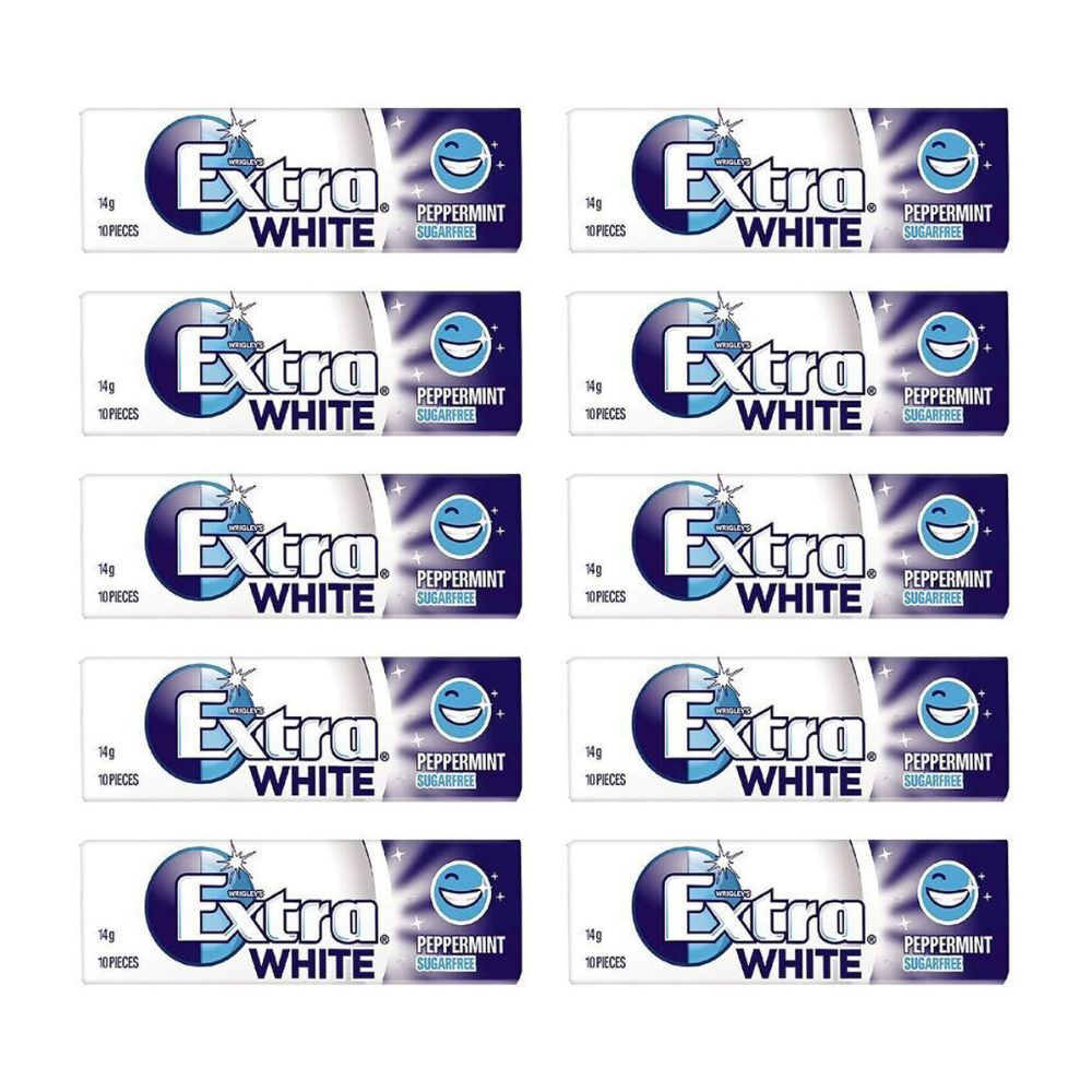 10PK Extra Professional White Sugarfree Chewing Gum w/ Peppermint Flavour 14g