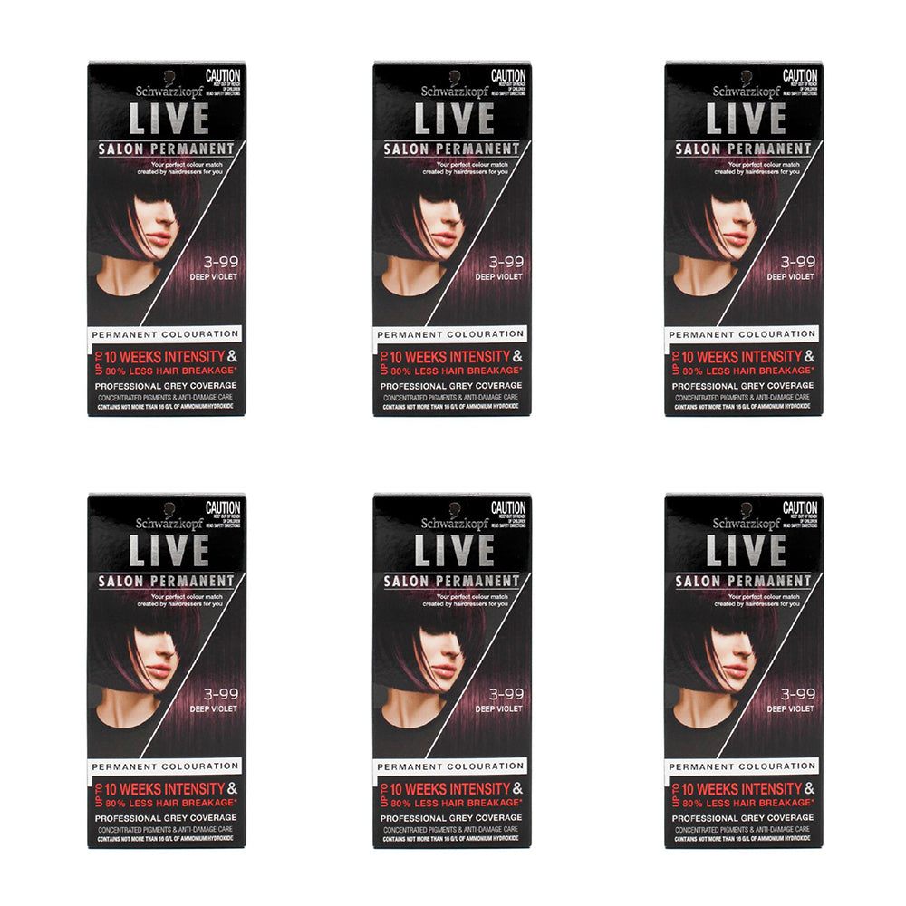 6PK Schwarzkopf Live Salon Permanent Hair Colour 3-99 Deep Violet