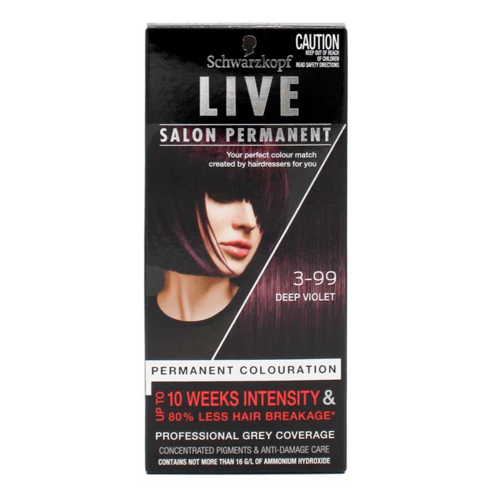 6PK Schwarzkopf Live Salon Permanent Hair Colour 3-99 Deep Violet