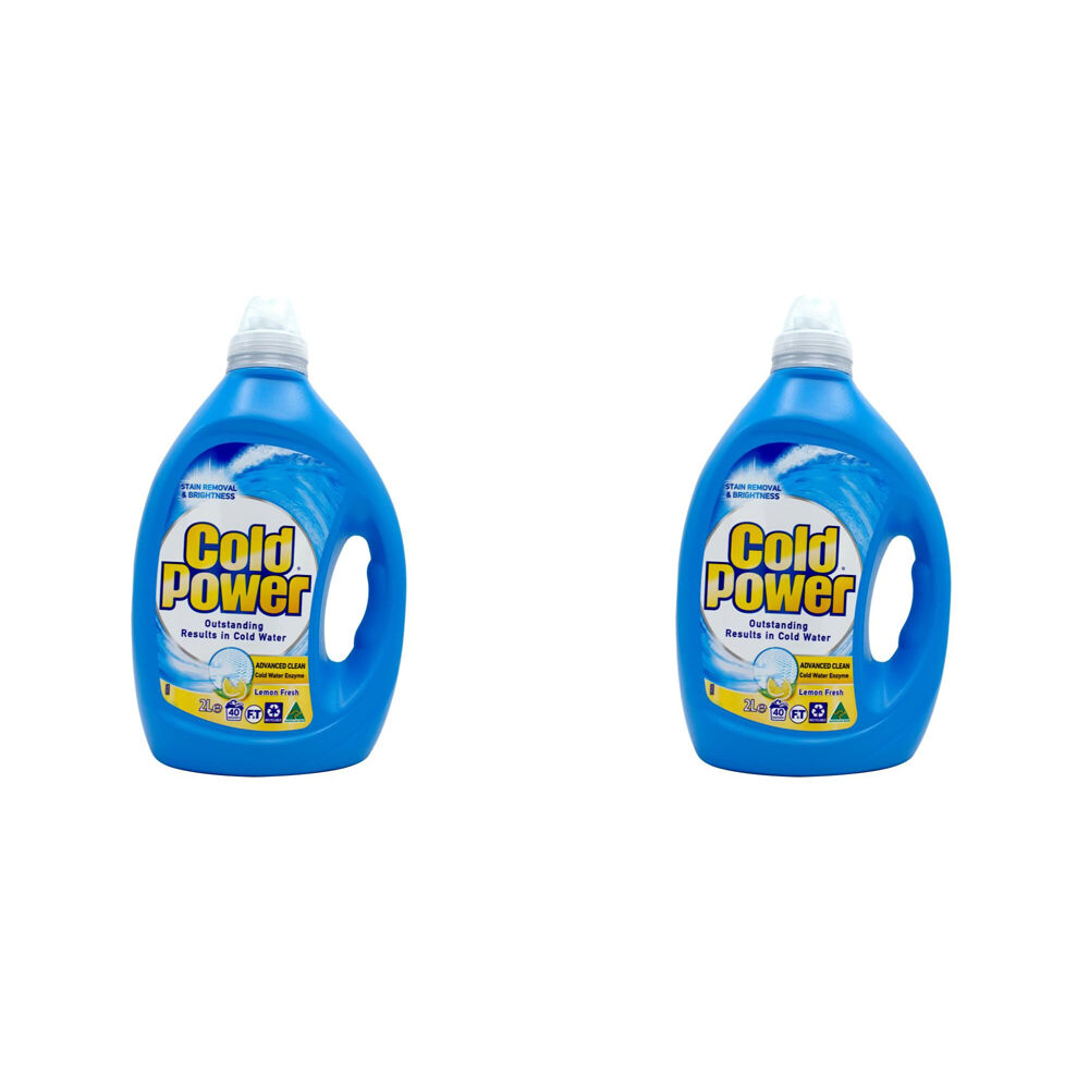 2PK Cold Power 2L Laundry Liquid Front & Top Loader Advanced Clean Lemon Fresh