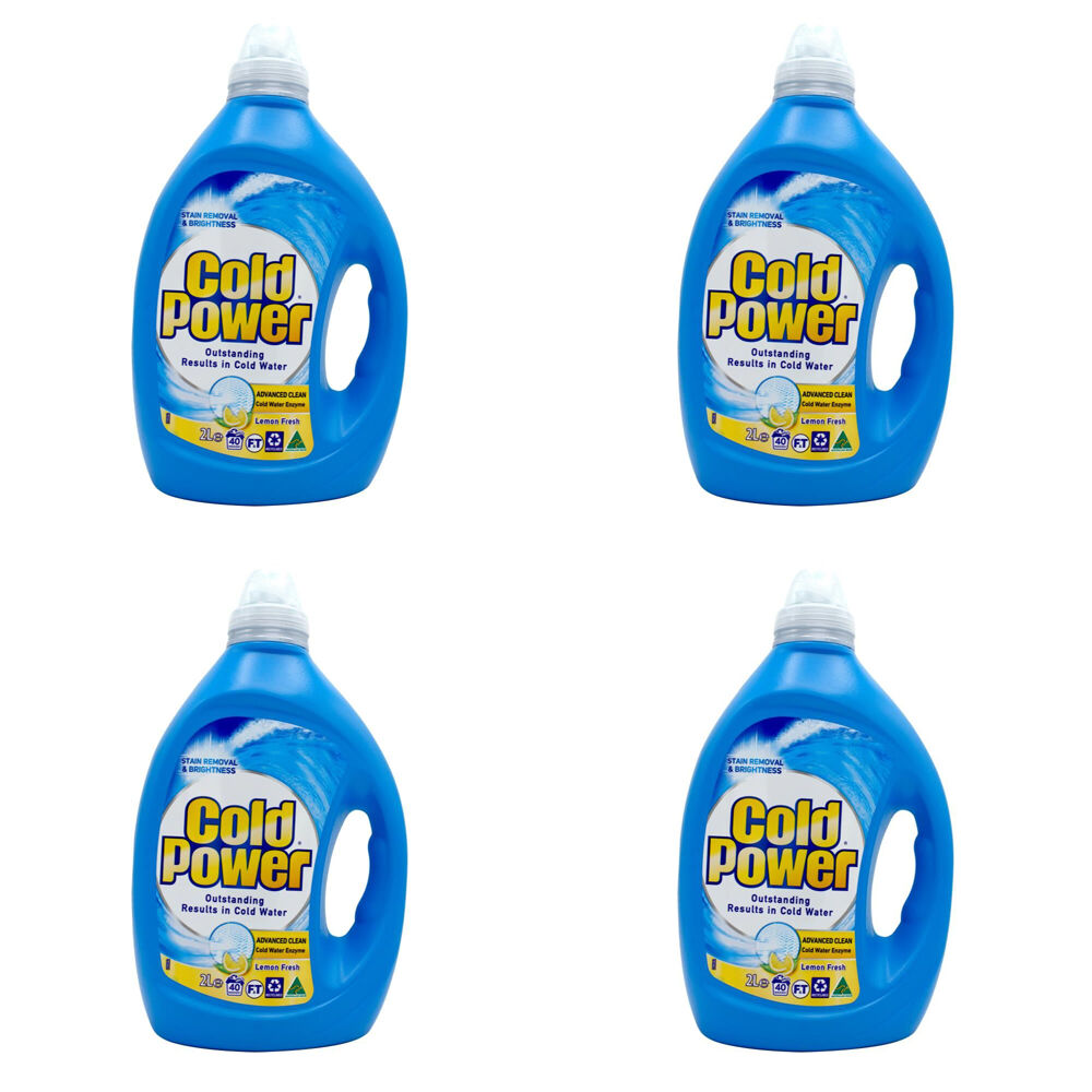 4PK Cold Power 2L Laundry Liquid Front & Top Loader Advanced Clean Lemon Fresh