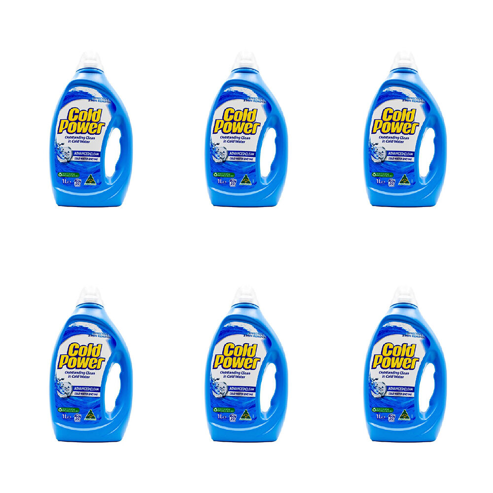 6PK Cold Power 1L Laundry Liquid Advanced Clean Effective Stain Removal Fresh