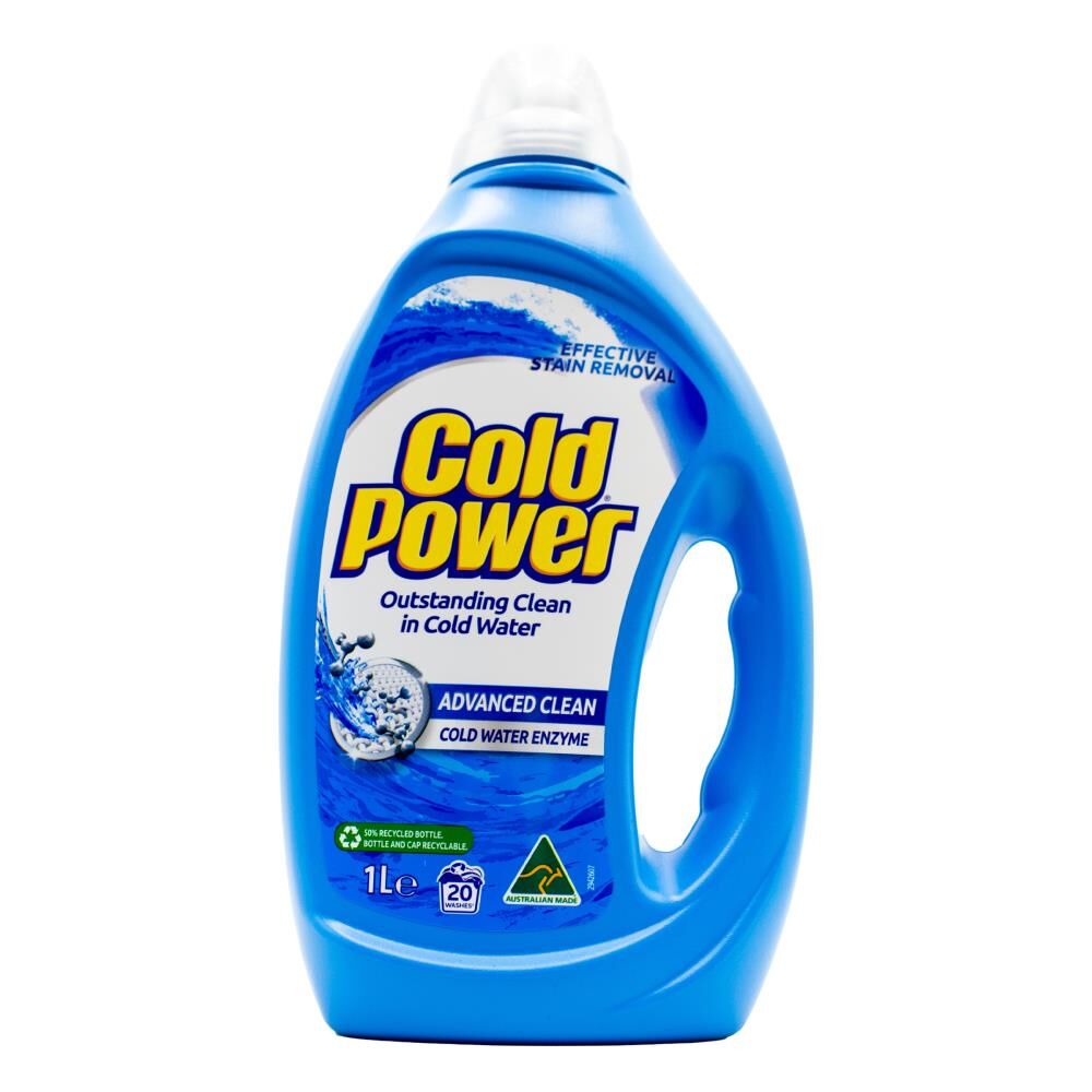 6PK Cold Power 1L Laundry Liquid Advanced Clean Effective Stain Removal Fresh