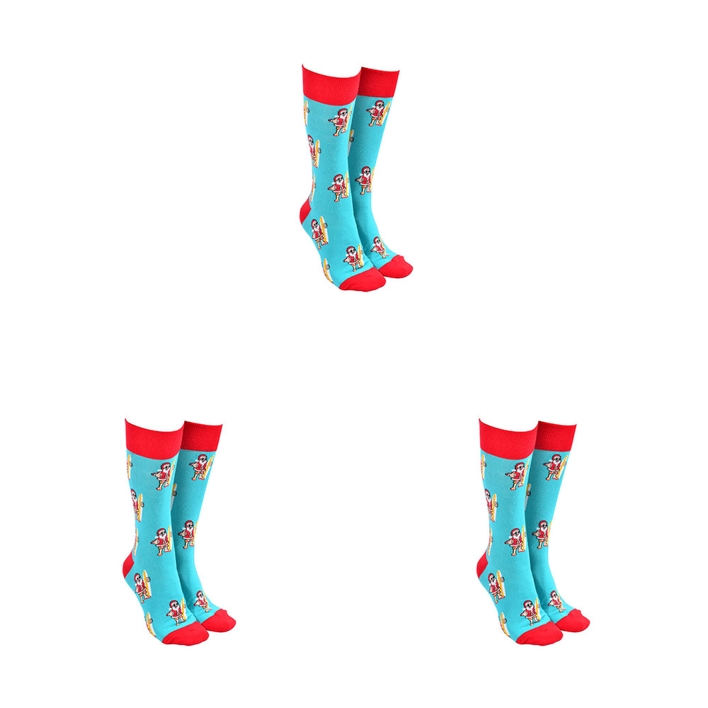 3PK Sock Society Surfing Santa Patterned Cotton Socks Assorted - One Size