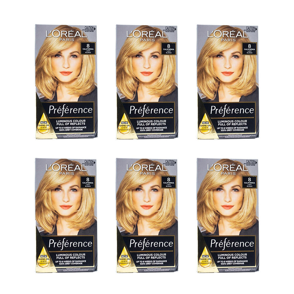 6PK Loreal Preference Permanent Hair Colour California 8 Light Blonde