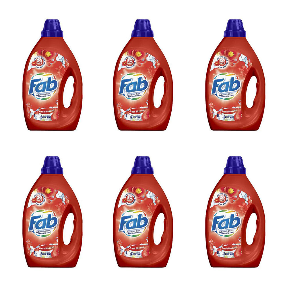 6PK Fab Laundry Liquid Fabric Detergent 1L - Fresh Blossoms Scent