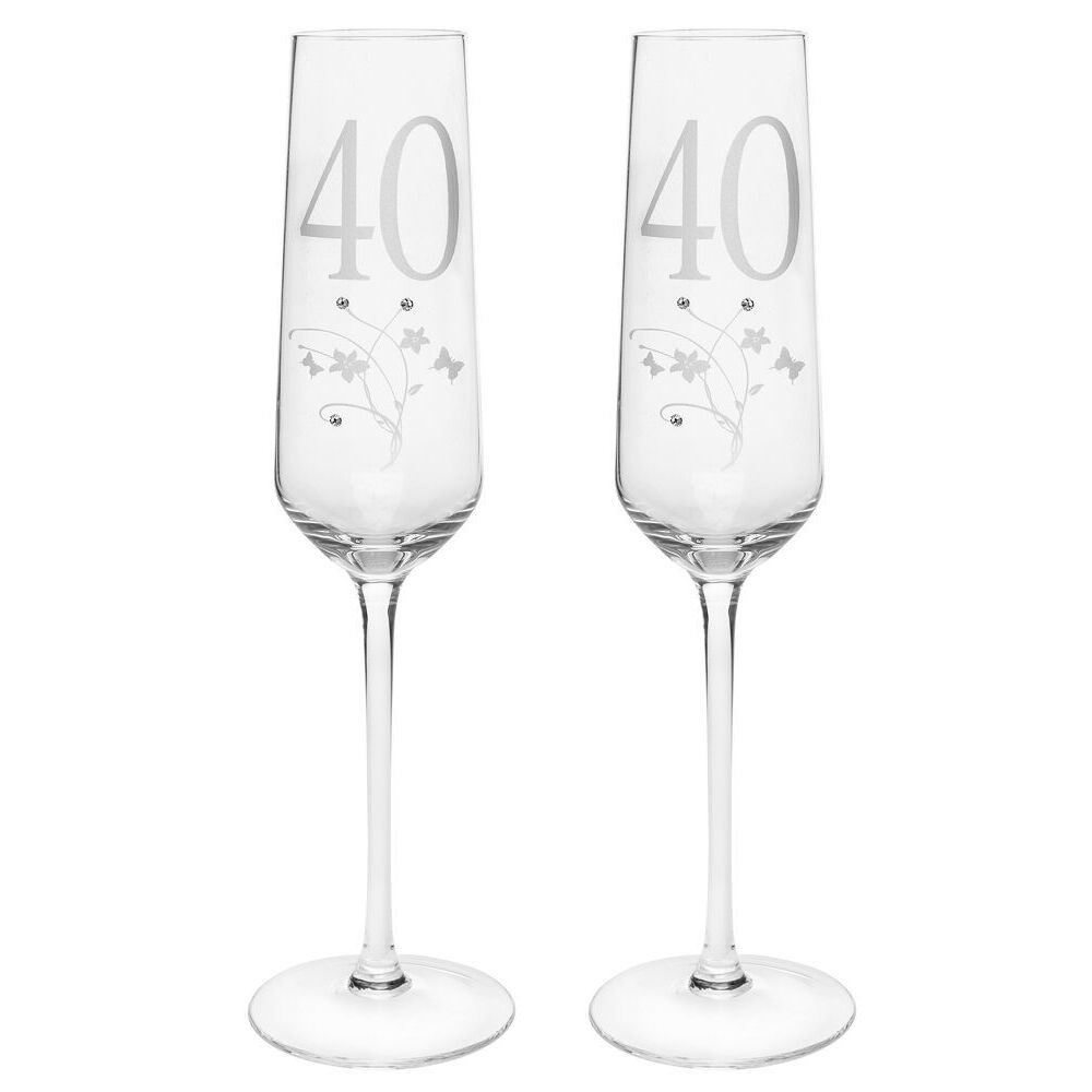 2PK Gibson Gifts 40 Birthday Crystal Champagne Glass - Clear