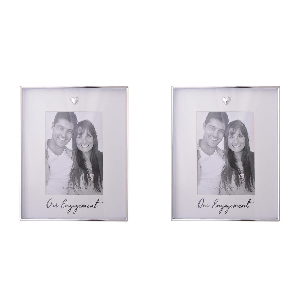 2PK Gibson Gifts Love Heart Engagement 4x6'' Photo Frame Rectangle Silver