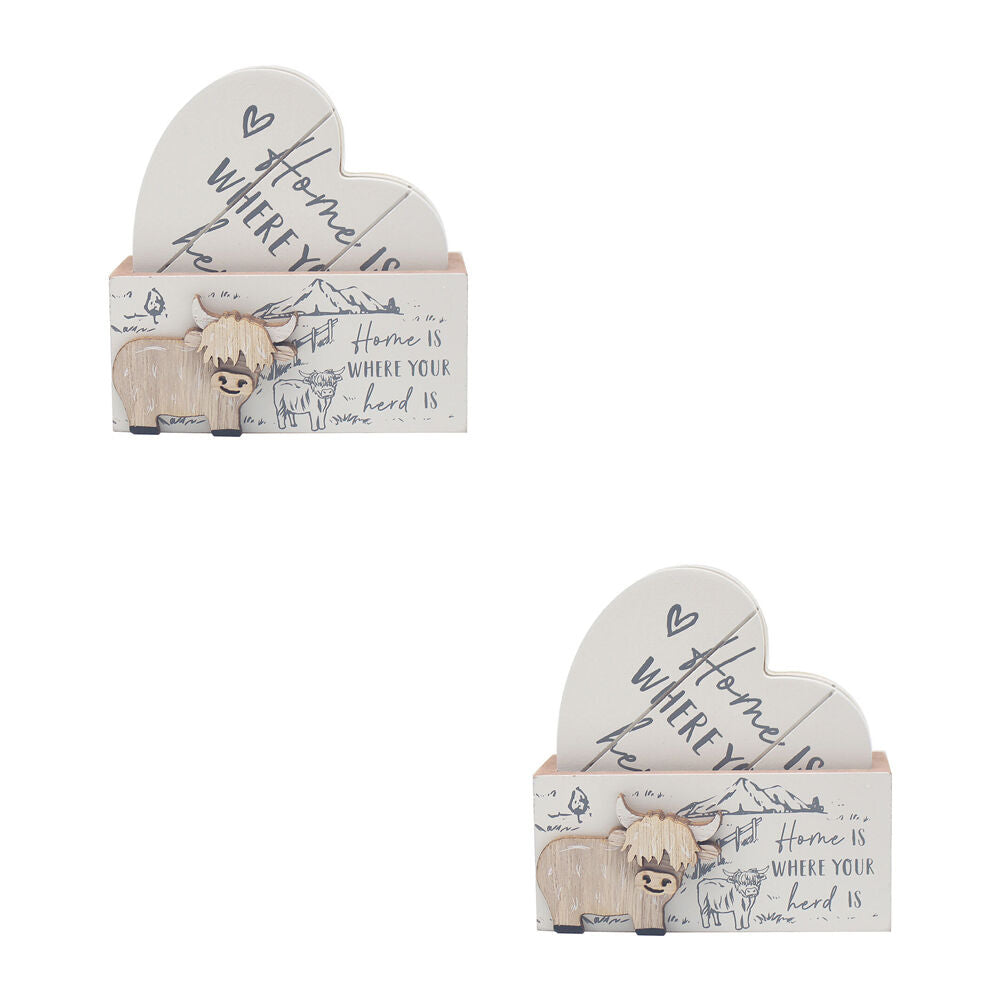 2x 4pc Gibson Gifts Highland Cow Coasters Dining Table Protector 11x4cm