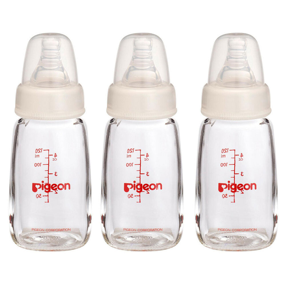 3x Pigeon Slim Neck Peristaltic Glass Bottle 120mL
