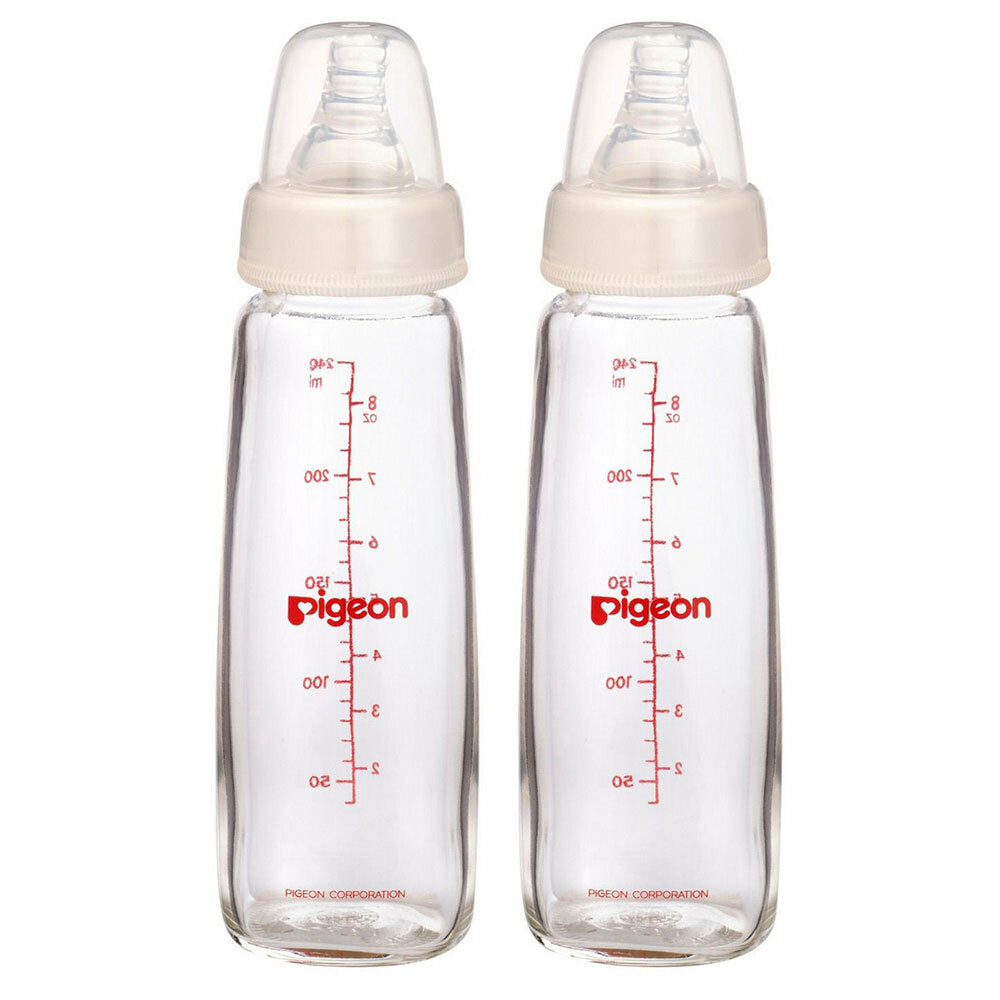 2x Pigeon Slim Neck Peristaltic Glass Bottle 240mL