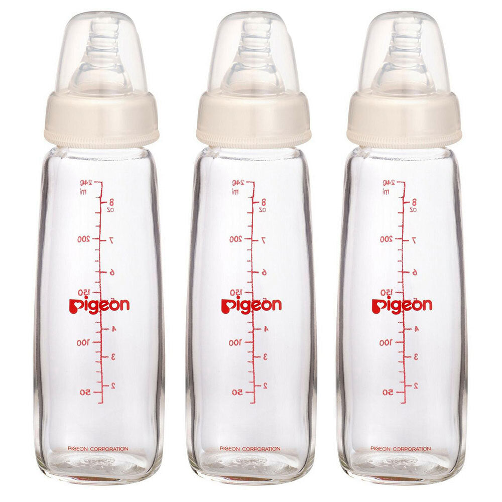 3x Pigeon Slim Neck Peristaltic Glass Bottle 240mL
