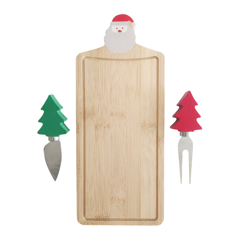 3PK Gibson Gifts Christmas Themed Bamboo Board w/ Two Cheese Knives 35x120x285mm
