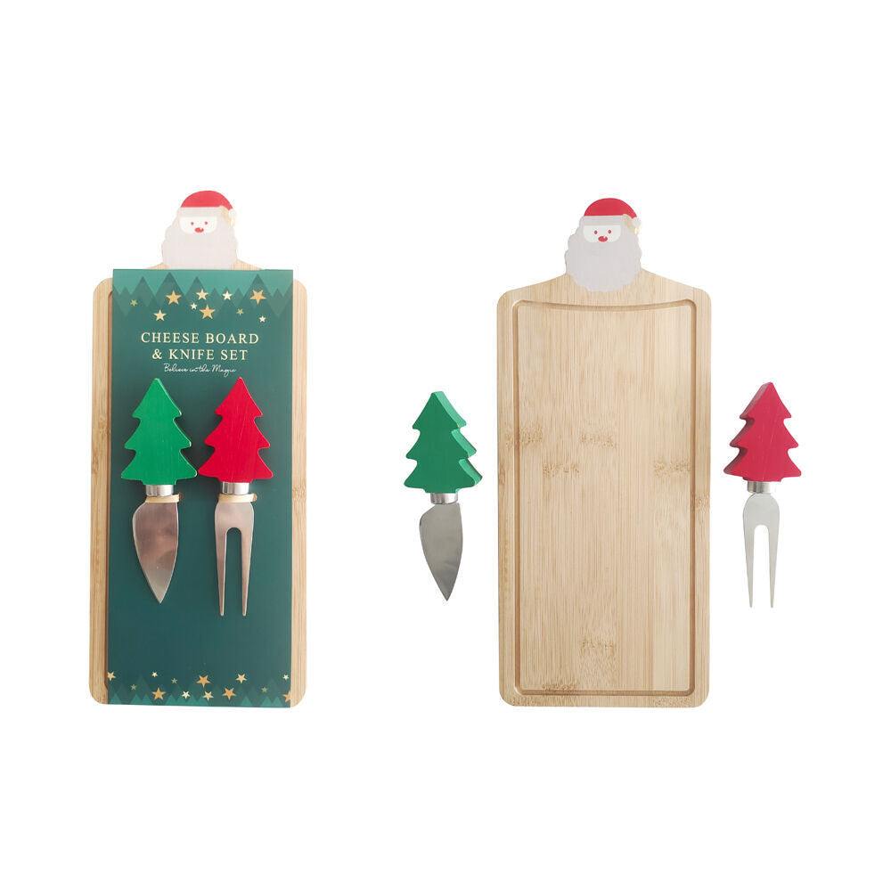 3PK Gibson Gifts Christmas Themed Bamboo Board w/ Two Cheese Knives 35x120x285mm
