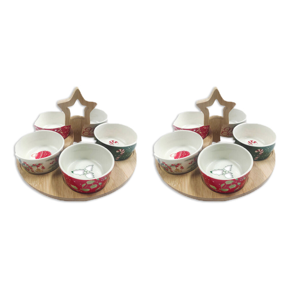 2PK Gibson Gifts Christmas Themed Serving Board w/ Ceramic 5 Round Bowl Set