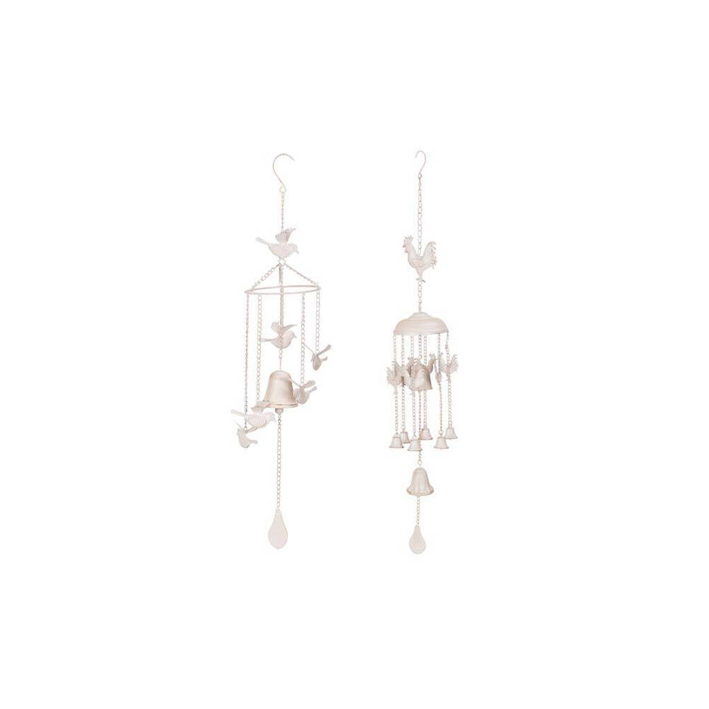 2PK Wind Chime Bird/Rooster Cast Iron Home/Garden Decor White - Assorted