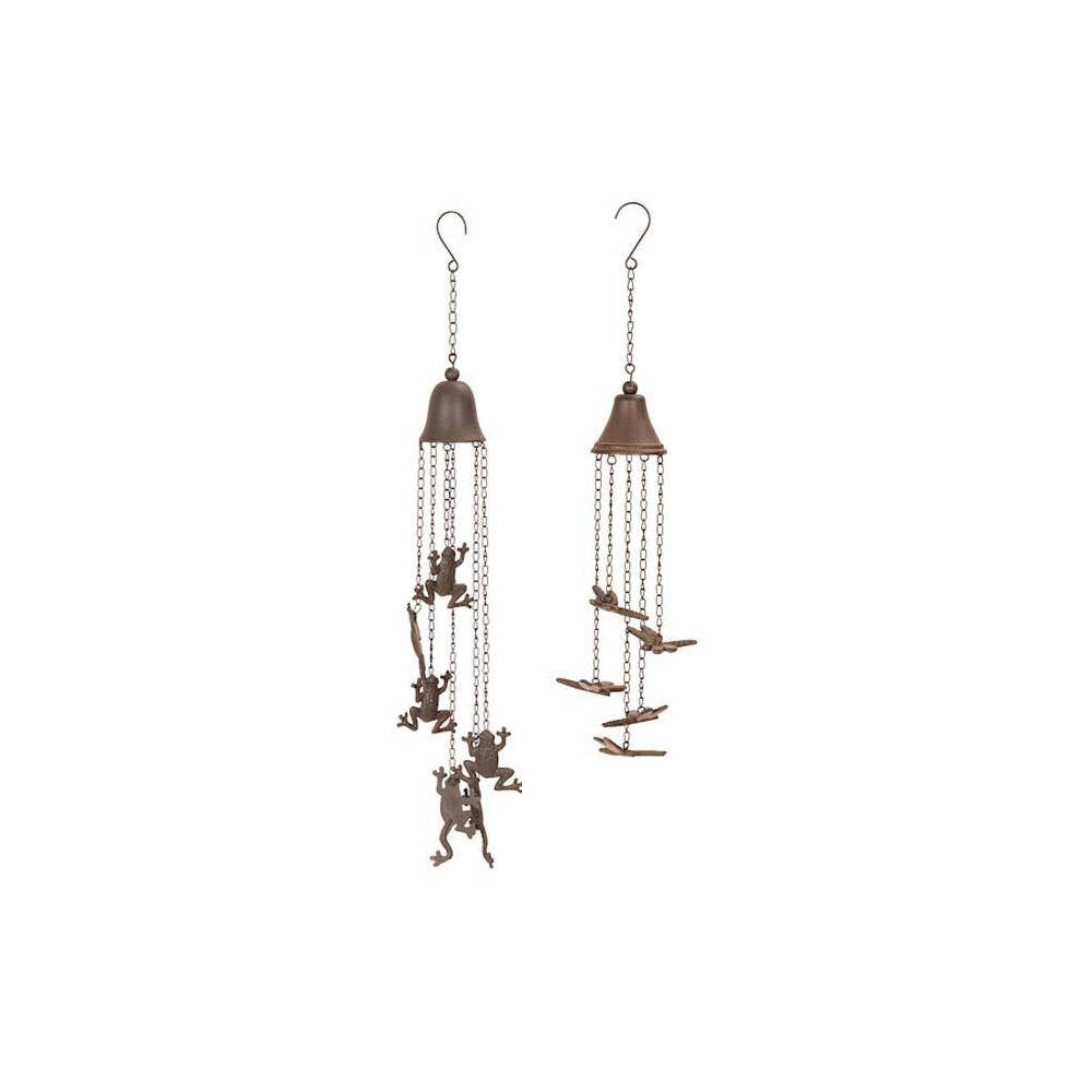 2PK Wind Chime Frog/Dragonfly Cast Iron Home Decor Brown - Assorted
