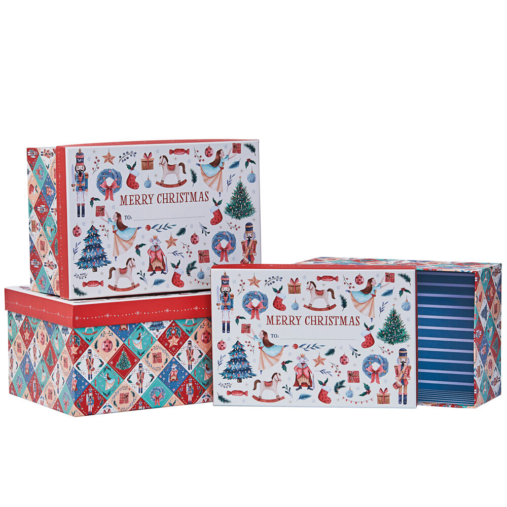 3pc Gibson Gifts Nutcracker Merry Christmas Themed Nesting Boxes 235x340x160mm