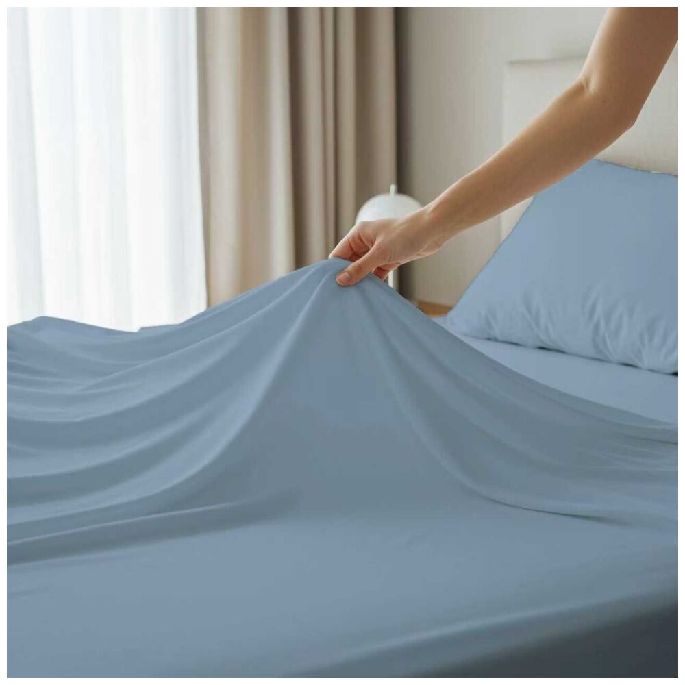 2x 2pc Grosvenor House Plain Dyed Bamboo Cotton Standard Pillowcase Sky