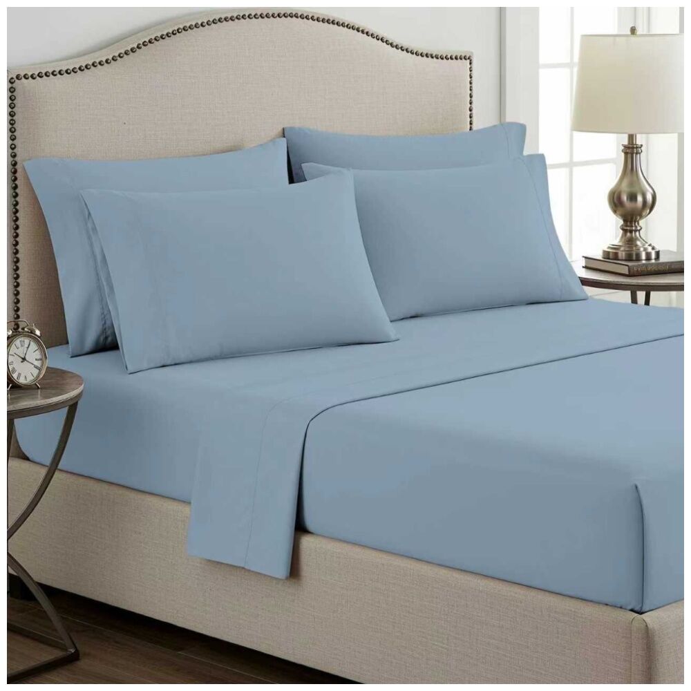 2x 2pc Grosvenor House Plain Dyed Bamboo Cotton Standard Pillowcase Sky