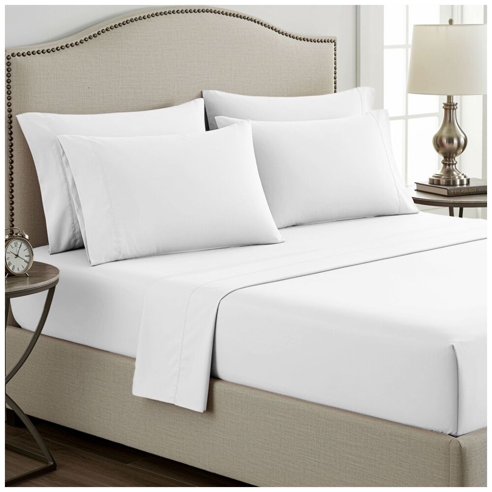 2x 2pc Grosvenor House Plain Dyed Bamboo Cotton Standard Pillowcase White