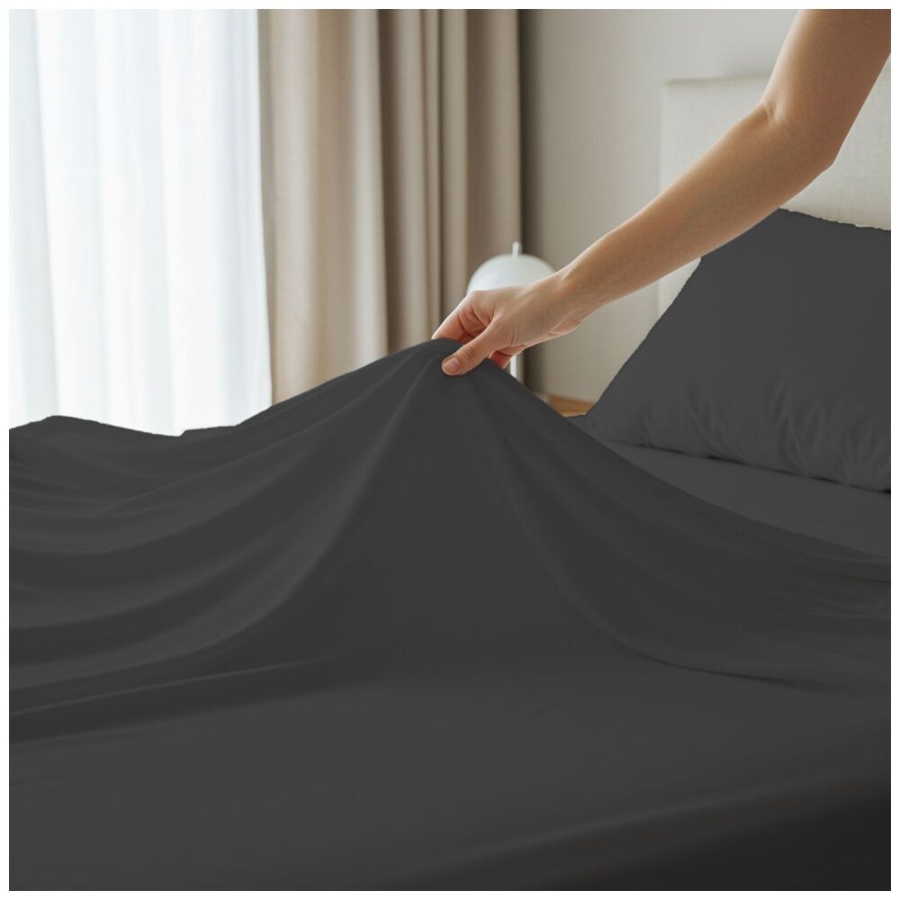 2x 2pc Grosvenor House Plain Dyed Bamboo Cotton Standard Pillowcase Granite