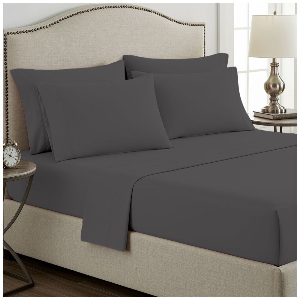 2x 2pc Grosvenor House Plain Dyed Bamboo Cotton Standard Pillowcase Granite