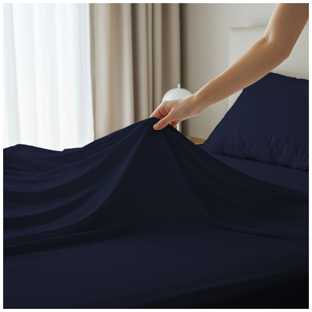 2pc Grosvenor House Plain Dyed Bamboo Cotton Standard Pillowcase Navy