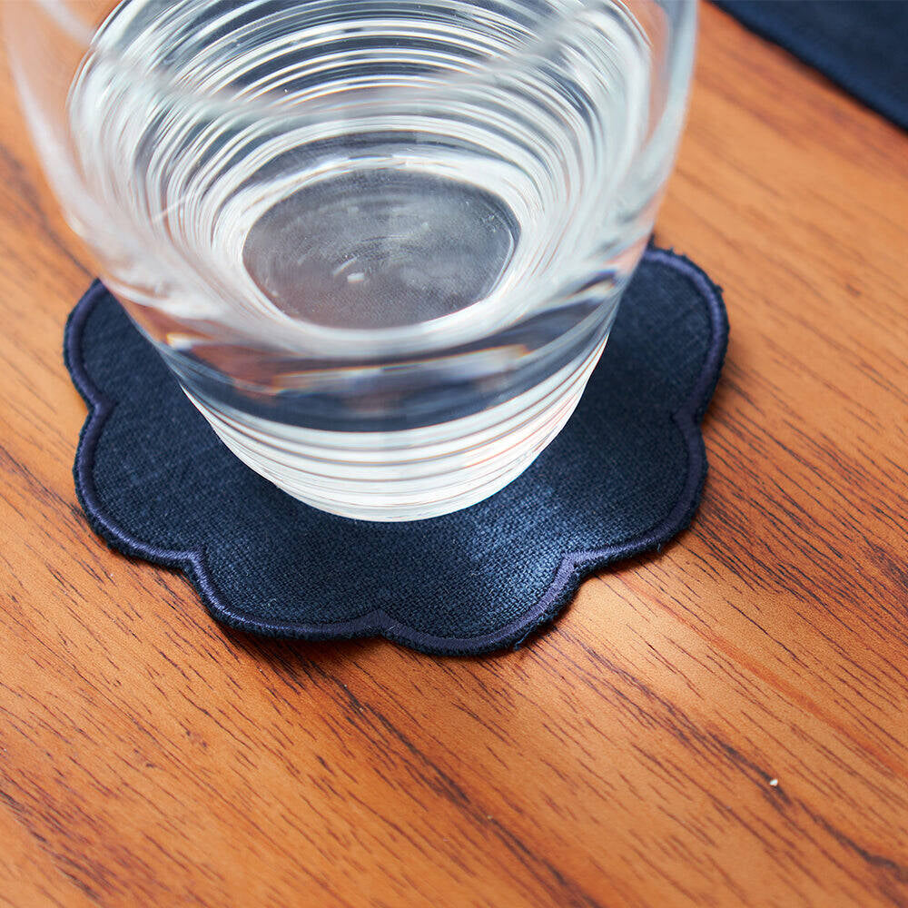 8pc Annabel Trends Scallop Edge Stonewashed Coaster Set 10cm - Navy