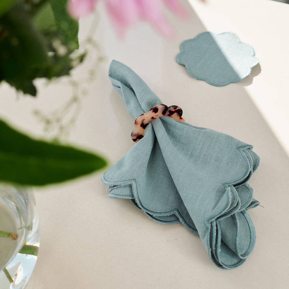 8pc Annabel Trends Scallop Edge Stonewashed Coaster Set 10cm - Sage
