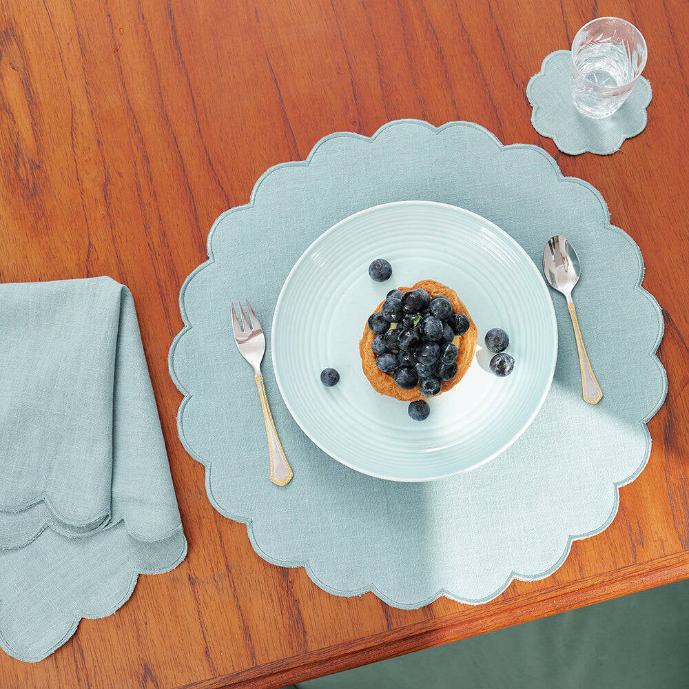 8pc Annabel Trends Scallop Edge Stonewashed Coaster Set 10cm - Sage